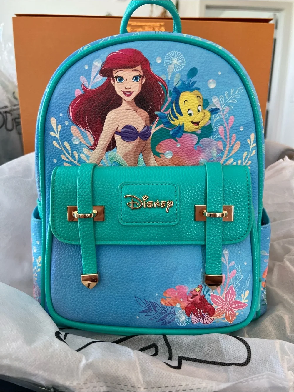 Wondapop Disney Girls' Ariel Teal & Blue Mini Backpack with Gold Accents